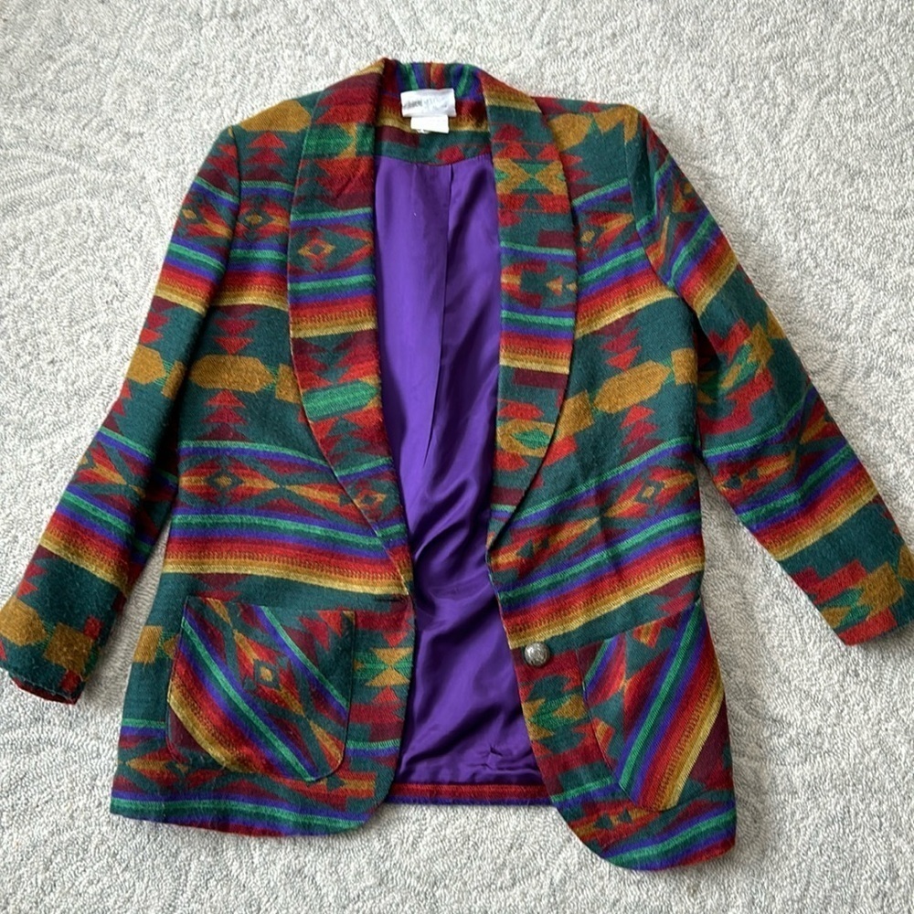 Woman's Aztec Tribal Vintage Blazer Size 7